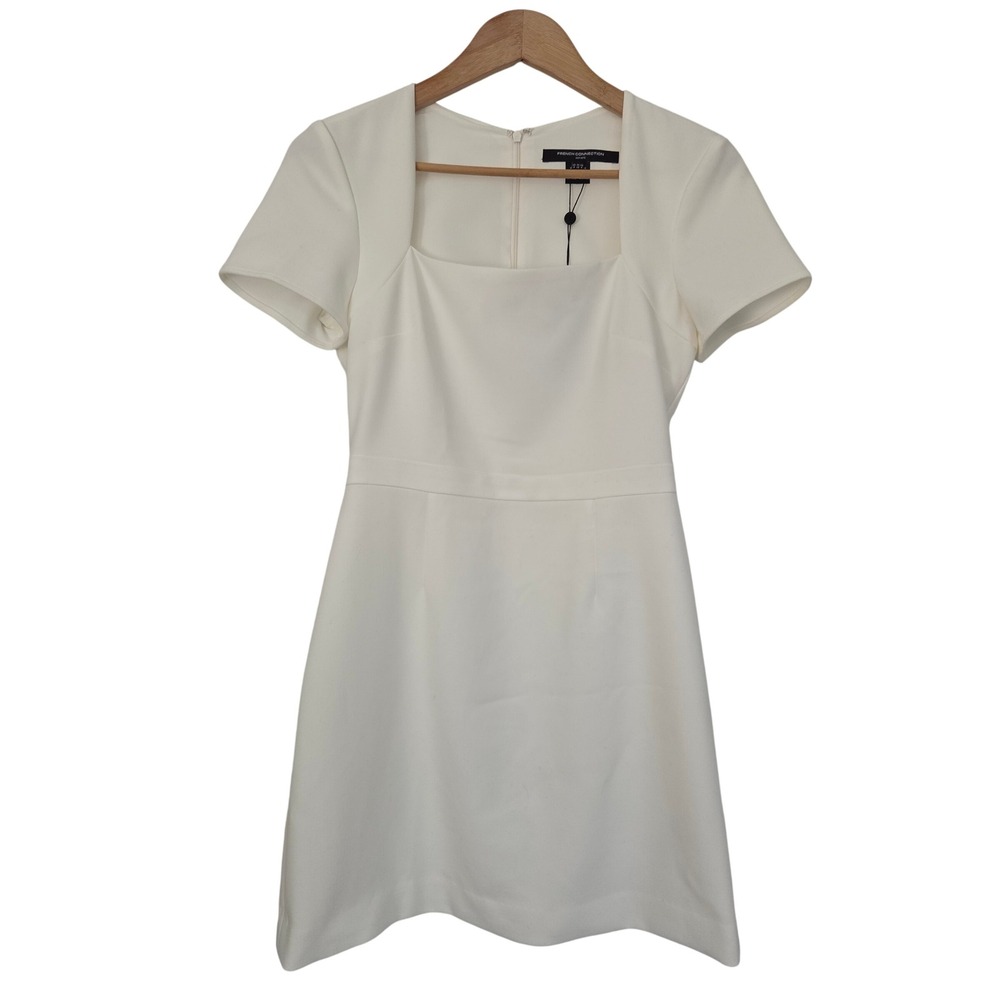 French Connection Whisper Mini Dress Square Neck Womens 4 White NWT $148